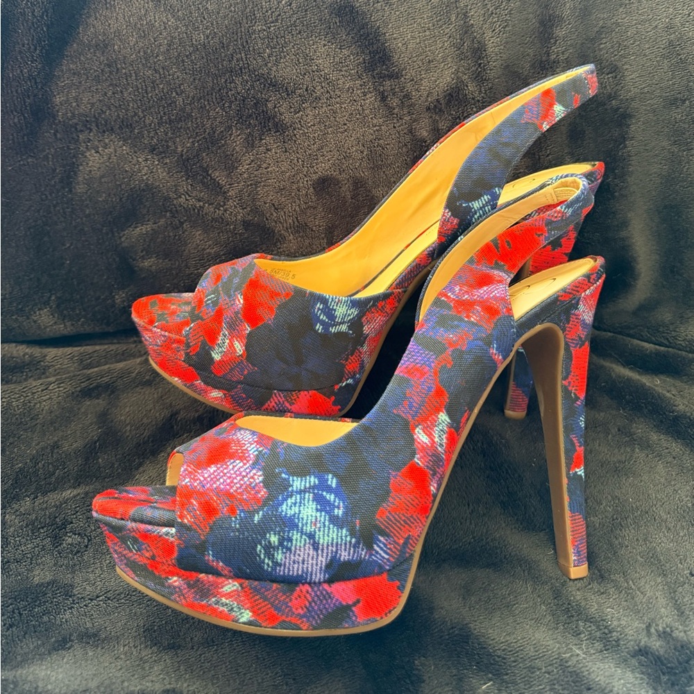 Like new! Jessica Simpson 'Sabella' Slingback Shoes floral graphic blue red - Picture 4 of 7